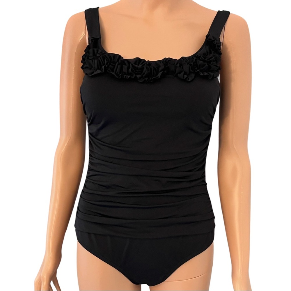 Kenneth Cole New York black one-piece swimsuit.